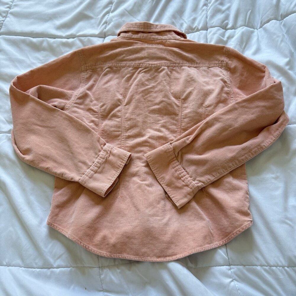 VTG 1980s Jean Jacket Women Small Corduroy Collar Barn Coat Coral Orange Y2K 90s - Picture 8 of 8